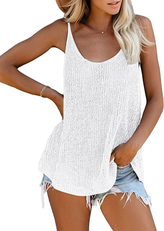 BLENCOT Women's Scoop Neck Knit Tank Tops Casual Loose Sleeveless Cami Blouse Shirts | Amazon (UK)