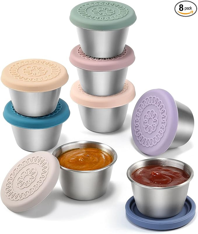 [8 Pack] Salad Dressing Container To Go, 2.4oz Small Condiment Containers with Leakproof Silicone... | Amazon (US)