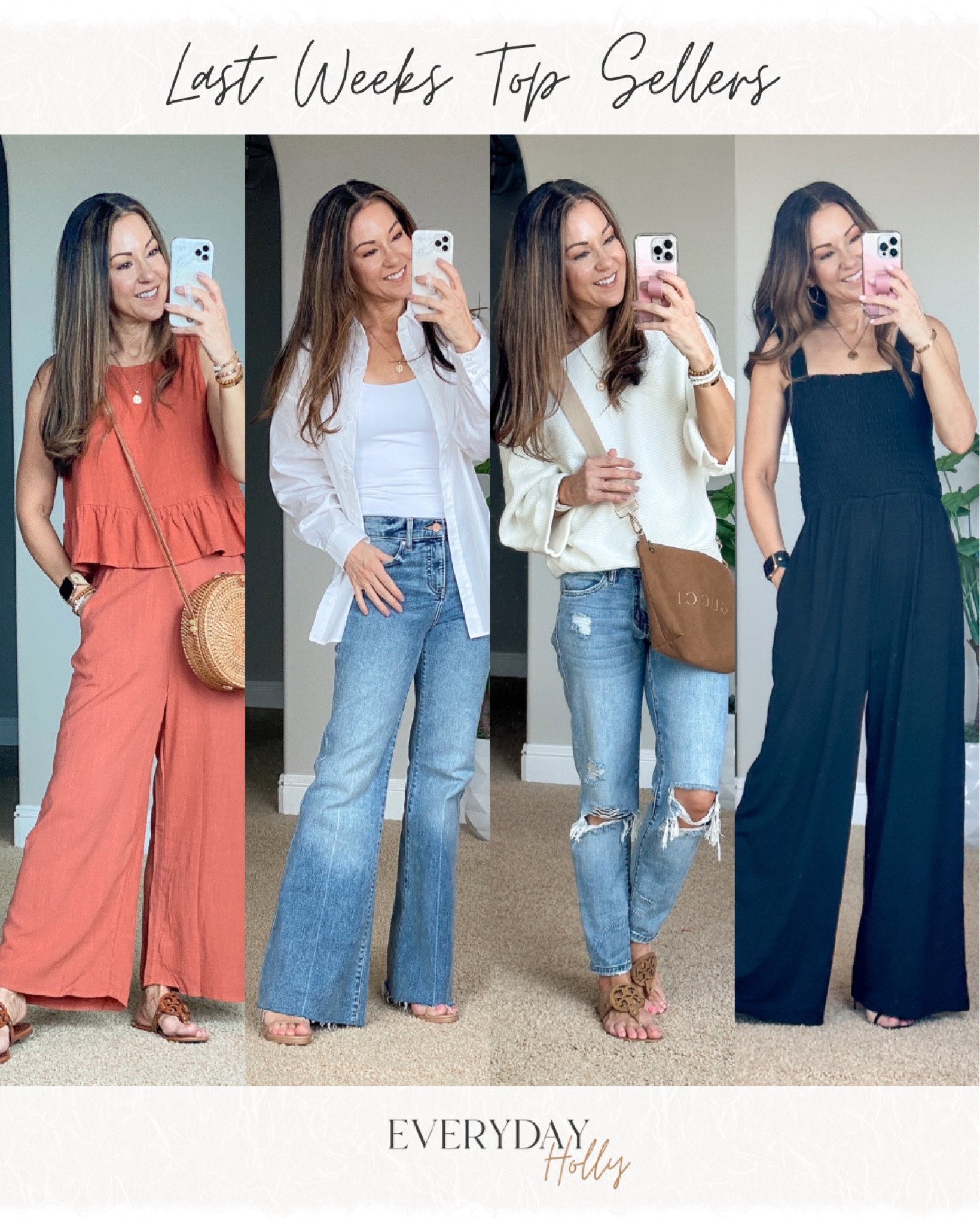 Last weeks Top Sellers! 
Did you grab any of these??? 

💥save 50% on #4 (sweater) code 50B7QQ9K
And 10% on #1 (2 piece set) &  #5 (jumpsuit)



For reference: I’m 5’1, 109lbs
1 - 2 piece wide leg summer set w/pockets - small, petite, friendly, unaltered
2 - Express Mid Rise Light Wash Raw Hem 70s Flare Jeans 0 short
3 - Express button down xs (Comes in 9 colors)
4 - off the shoulder sweater from Amazon small (comes in 11 colors)
5 - Wide Leg Jumpsuit w/pockets - small (comes in 12 colors)


#LTKunder50 #LTKsalealert #LTKstyletip