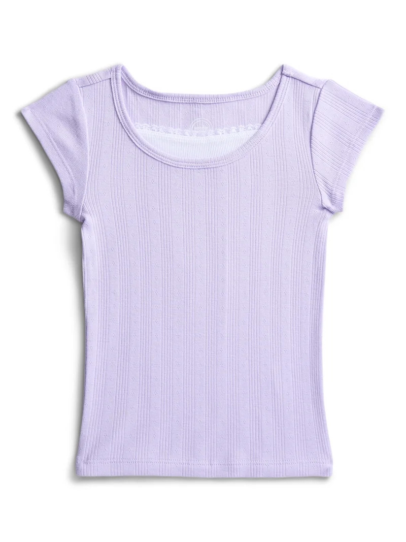 Wonder Nation Girls Pointelle Lace Top with Short Sleeves, Sizes 4-18, Plus | Walmart (US)
