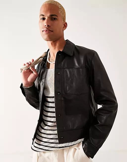 ASOS DESIGN cropped harrington leather jacket in black | ASOS (Global)
