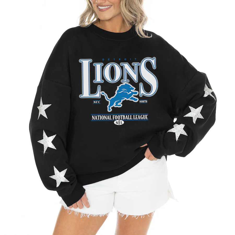Detroit Lions Gameday Couture Women's Rhinestone Star Sleeve Settle the Score Tri-Blend Pullover ... | Fanatics