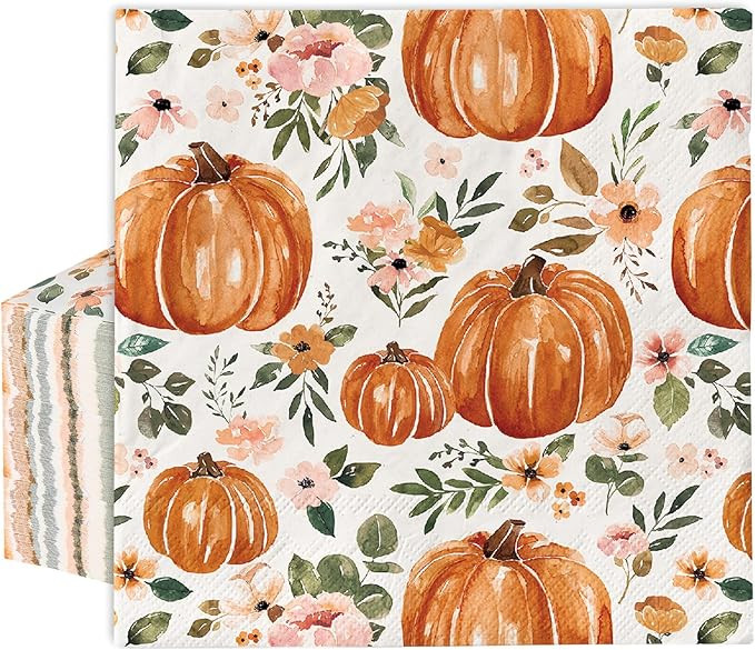 AnyDesign 80 Pack Fall Pumpkin Paper Napkins Watercolor Disposable Autumn Luncheon Napkins Boho F... | Amazon (US)