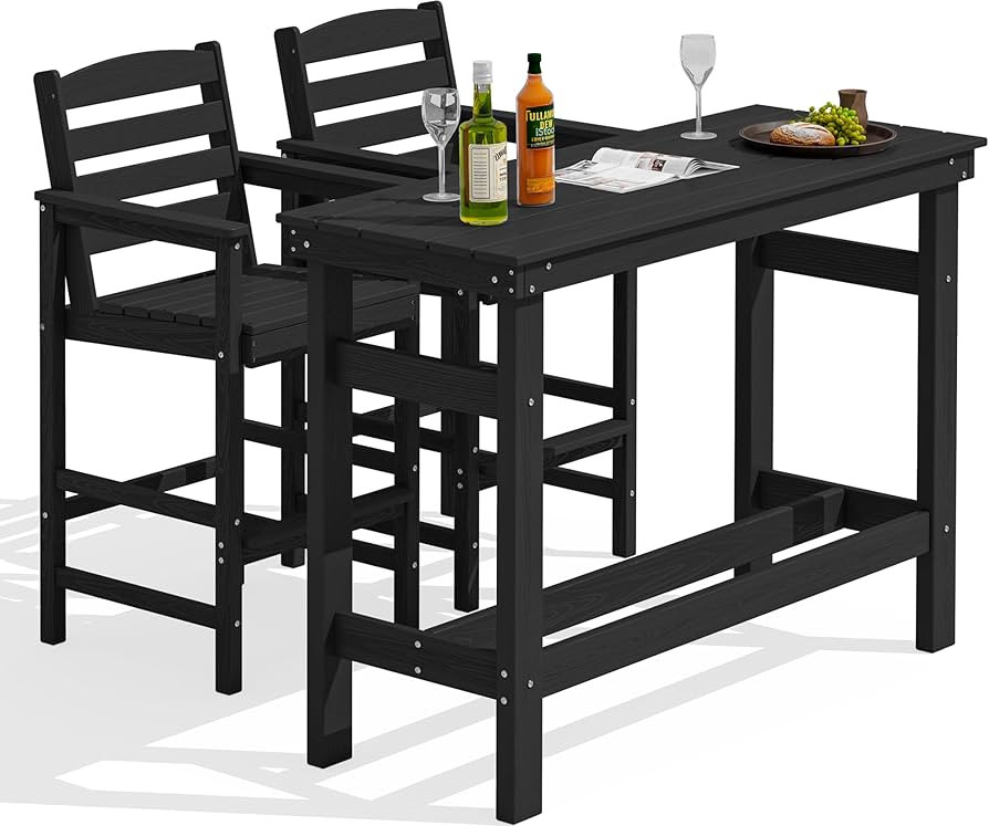 SERWALL Outdoor Bar Set - 2 Adirondack Bar Chairs & Bar Height Table with 1.6" Umbrella Hole, All... | Amazon (US)