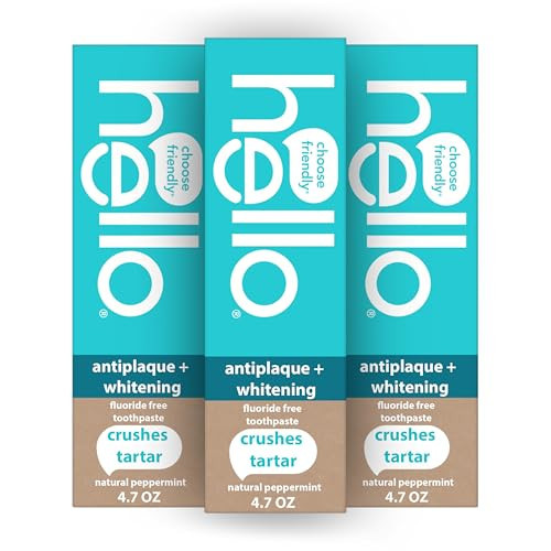 hello Antiplaque and Whitening Fluoride Free Toothpaste, Whitening Toothpaste with Coconut Oil and Tea Tree Oil, Helps Whiten Teeth, Natural Peppermint, 3 Pack, 4.7 Oz Tubes | Amazon (US)