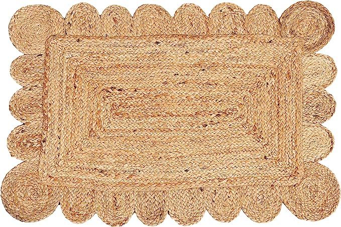 KLAVATE Scalloped Natural Jute Natural Color Reversible Braided Woven Rigo Area Rug, 2x3 | Amazon (US)