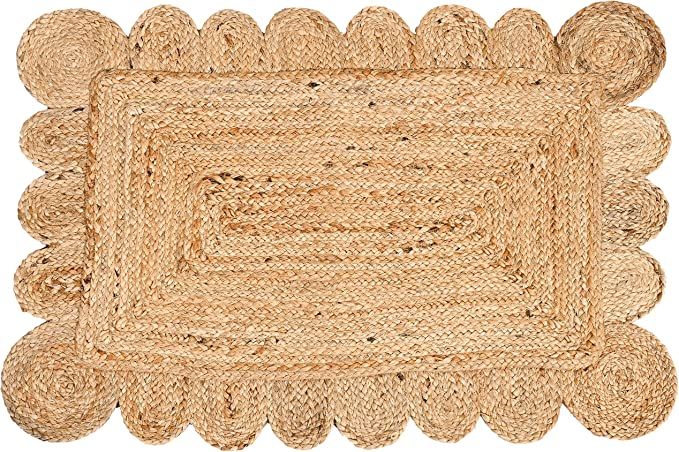 KLAVATE Scalloped Natural Jute Natural Color Reversible Braided Woven Rigo Area Rug, 2x3 | Amazon (US)