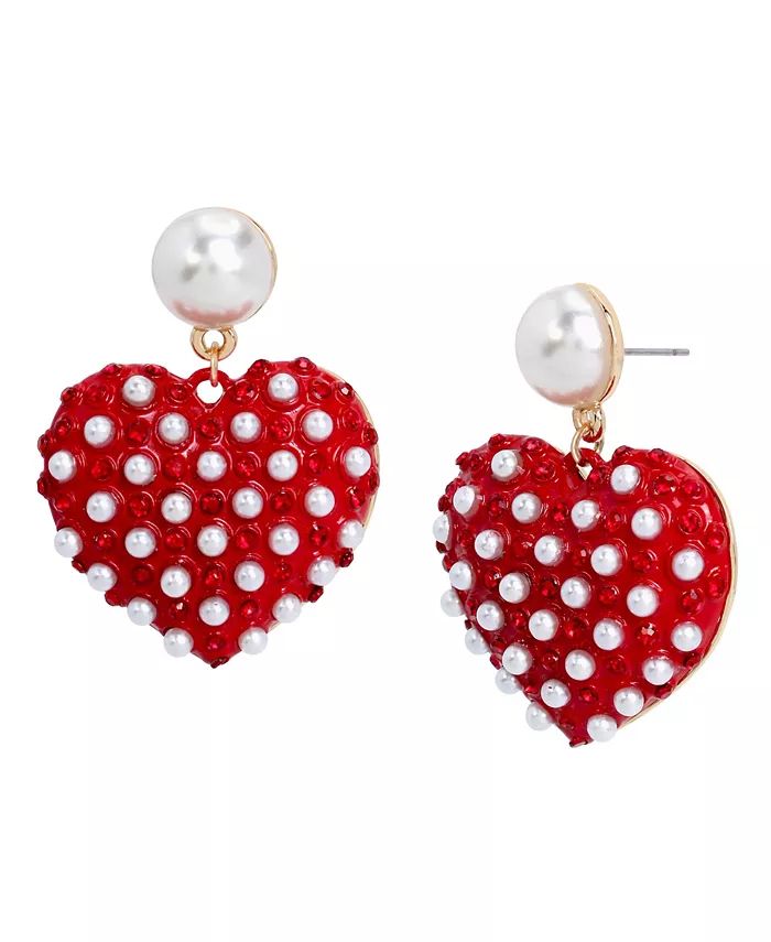 Faux Stone Imitation Pearl Heart Drop Earrings | Macy's
