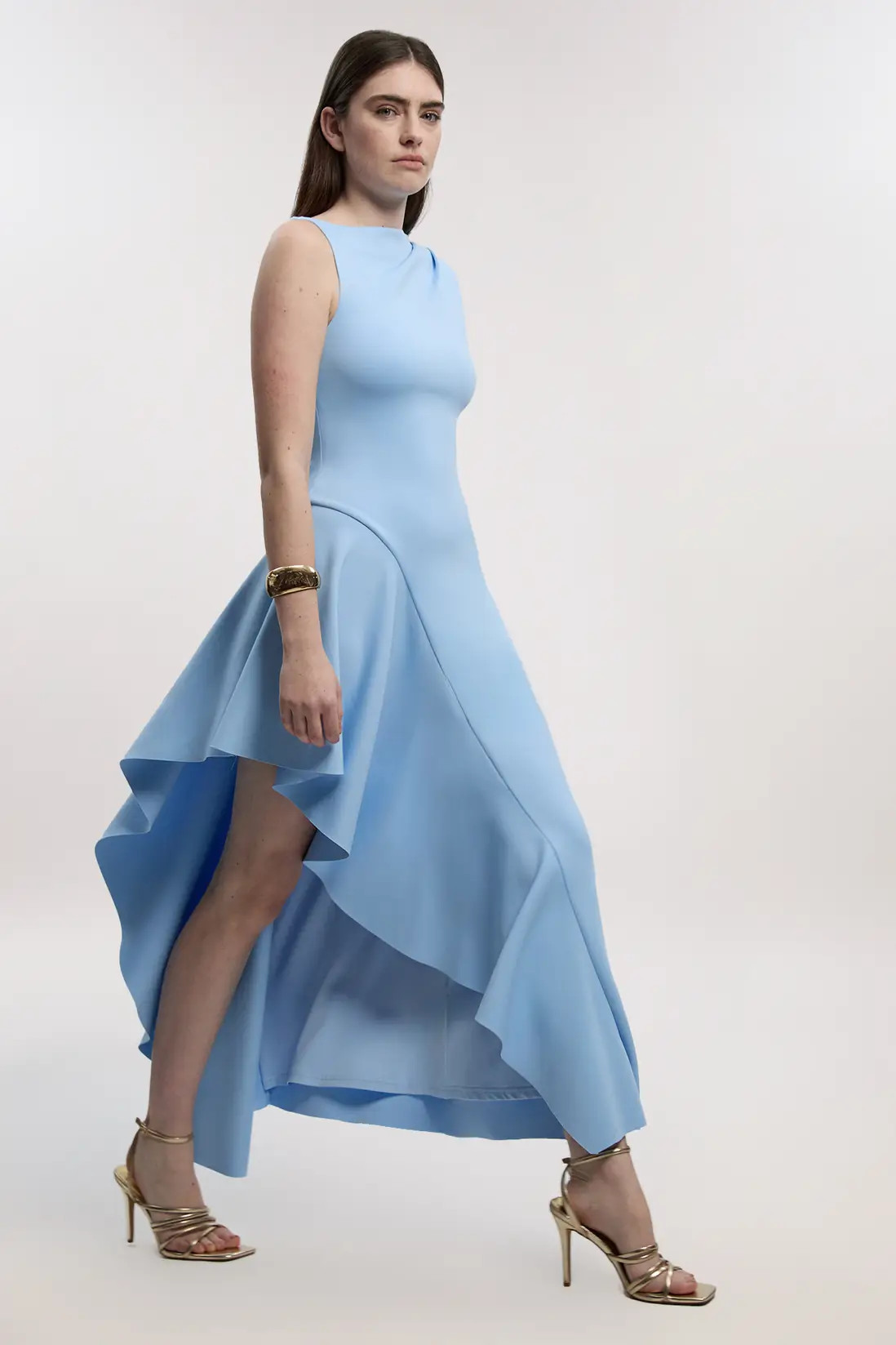 Scuba Drama Ruffle Hem Woven Maxi Dress | Karen Millen