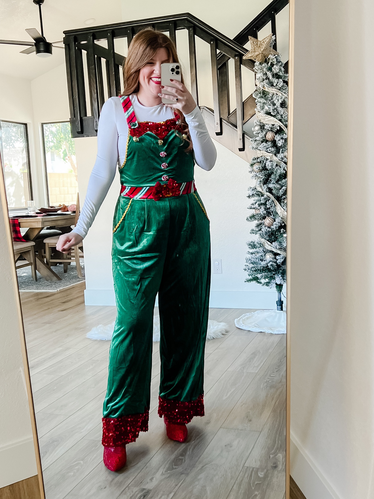 Holiday jumpsuit from Walmart wearing size large. Walmart fashion. Holiday outfit. Party outfit. 

#LTKunder50 #LTKHoliday #LTKSeasonal