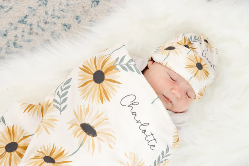 Daisy Personalized Name Swaddle, Newborn Swaddle Blanket, Baby Blanket Daisy Floral Blanket, Name... | Etsy (US)