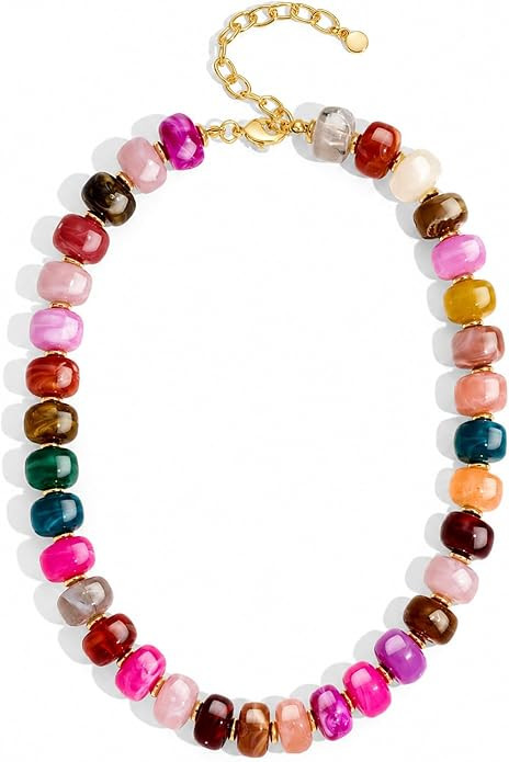 Chunky Beaded Choker Necklace for Women Statement Necklace with Gold Accent Adjustable Beach Summ... | Amazon (US)