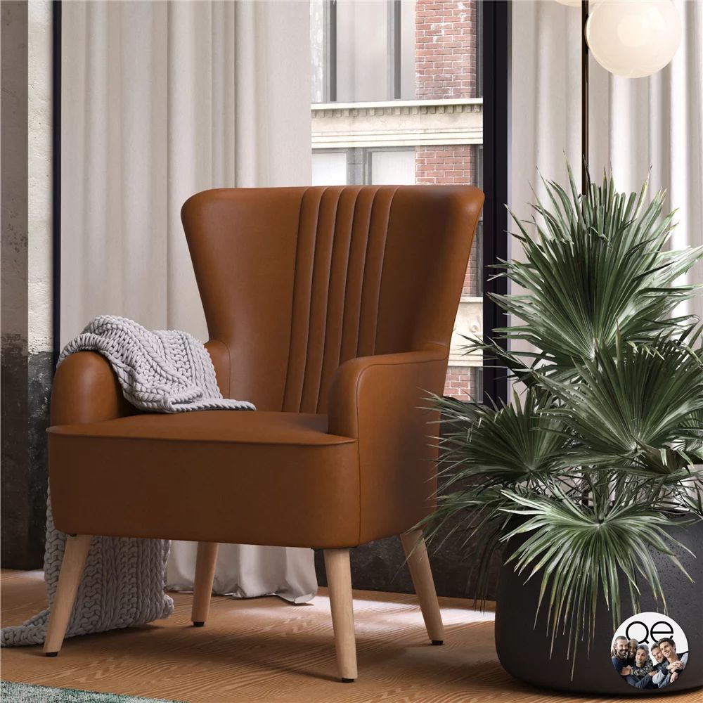 Queer Eye Wynn Accent Chair, Living Room Armchair, Camel Faux Leather - Walmart.com | Walmart (US)