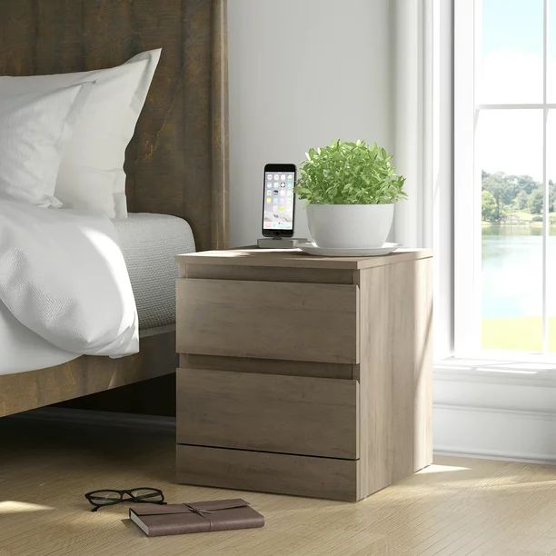 Brindle Low Profile Nightstand with 2 Drawers and USB, Gray Oak, by Hillsdale Living Essentials | Walmart (US)