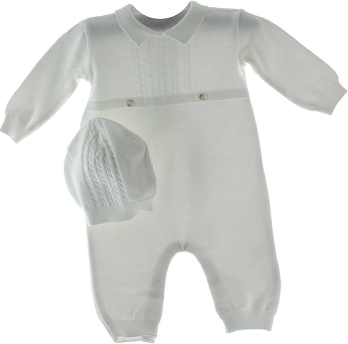 Feltman Brothers Infant Boys White Knit Romper Hat Set Take Home Outfit | Amazon (US)