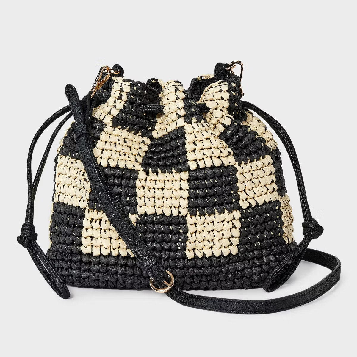 Straw Checker Drawstring Crossbody Bag - Universal Thread™ Black | Target
