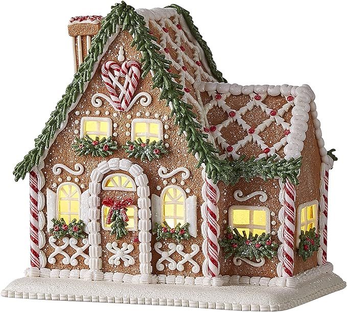 One Holiday Way 8.75-Inch Light Up Faux Gingerbread Cottage House with Timer, Rosemary, Candy Can... | Amazon (US)