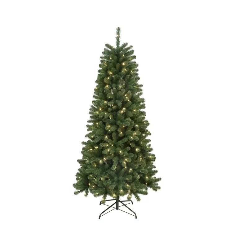 7 ft Bridgeport Spruce Artificial Christmas Tree with 300 Warm White LED, Metal Hinges & Foldable... | Walmart (US)