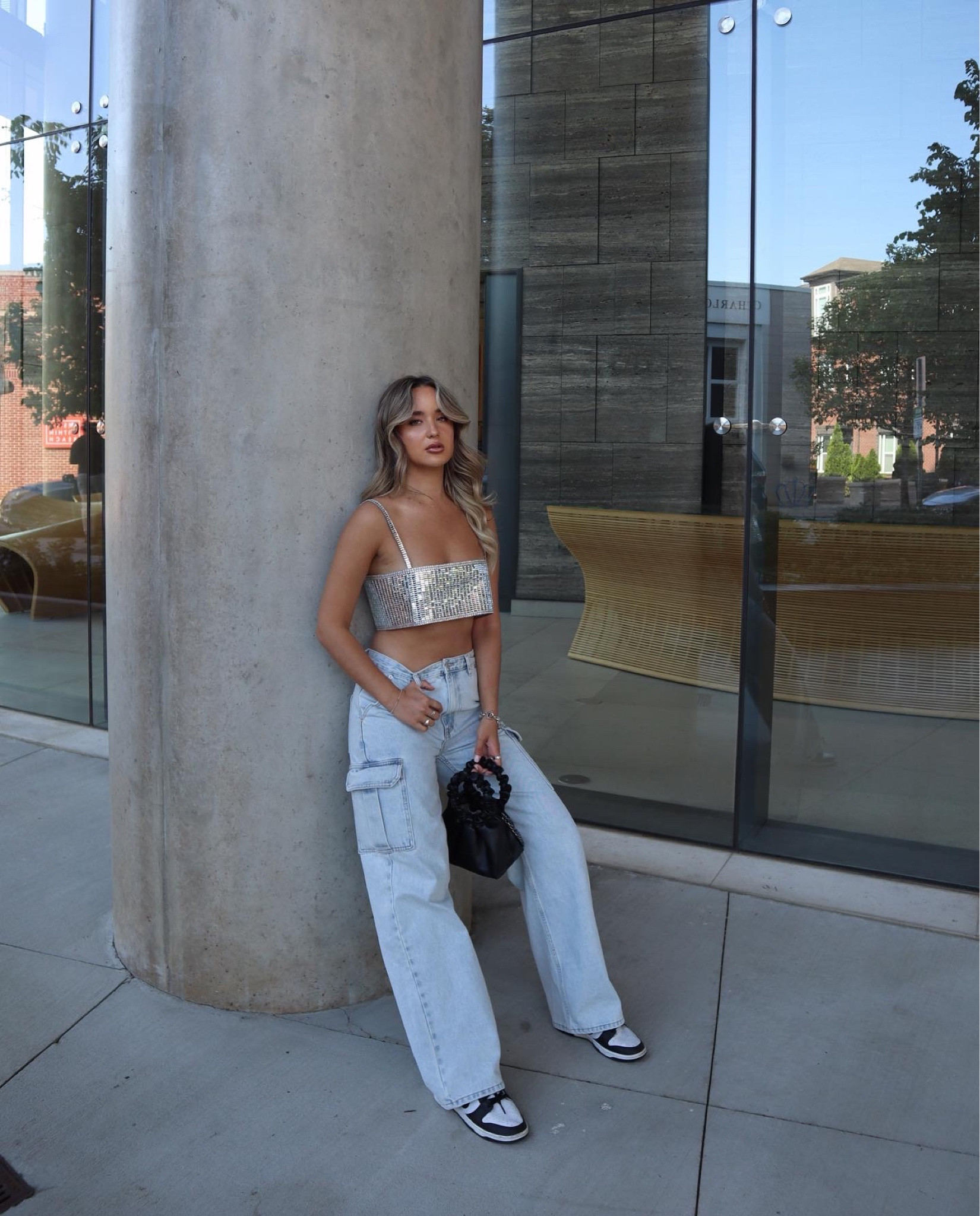 Spring outfit, summer outfit, sequin top, cargo pants, rhinestone top, rhinestone outfit, rhinestone clothes, street style outfit, minimal style, capsule wardrobe

#LTKSeasonal #LTKstyletip