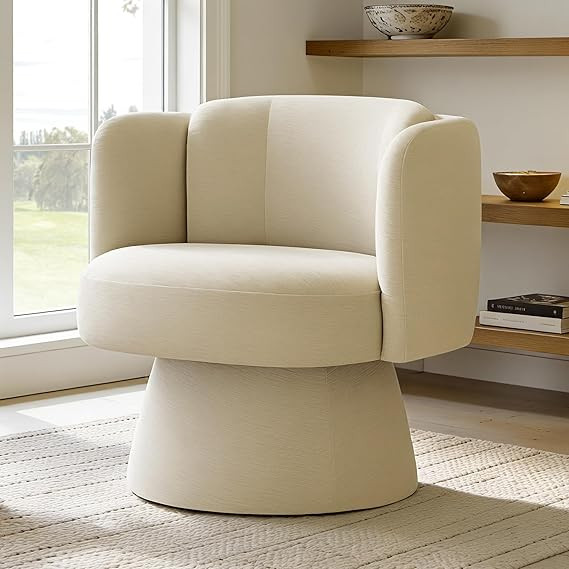 Swivel Barrel Chair,360° Accent Chairs with Round Backrest,Upholstered Lounge Chair for Vanity,L... | Amazon (US)