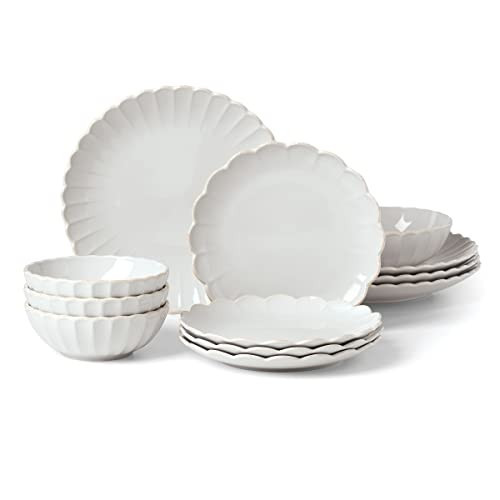 Lenox French Perle Scallop 12-Piece Dinnerware Set, 17.70 LB, White | Amazon (US)