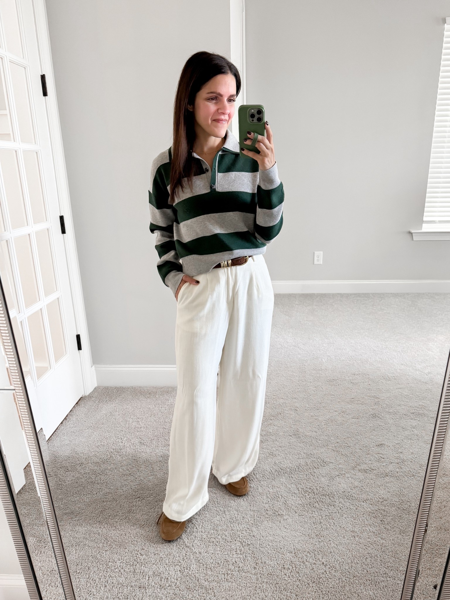 What I wore: 
Rugby sweater: Evereve, XS 
Trouser: ZSupply, XS 
Boat shoe: Madewell, tts
Belt: Madewell, tts 

#LTKSeasonal #LTKStyleTip