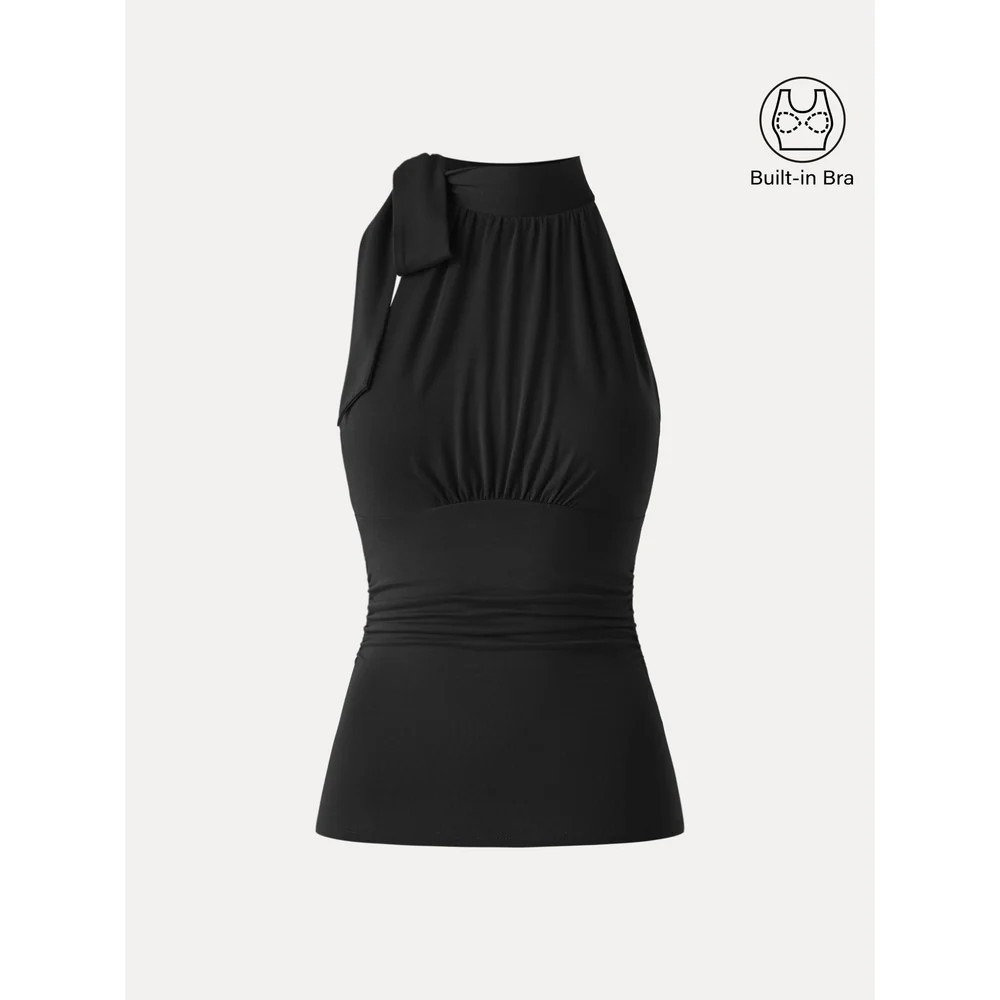 Side Ruched High Tie Neck New Airy Bra Tank | OGLmove