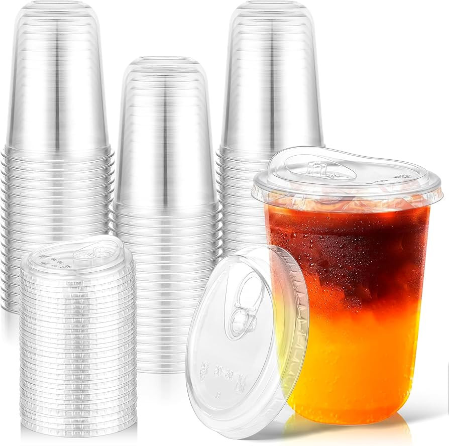 KesaPlan 50 Pack 16oz Clear Plastic Cups with Sip Lids, Disposable Iced Coffee Cup with Strawless... | Amazon (US)