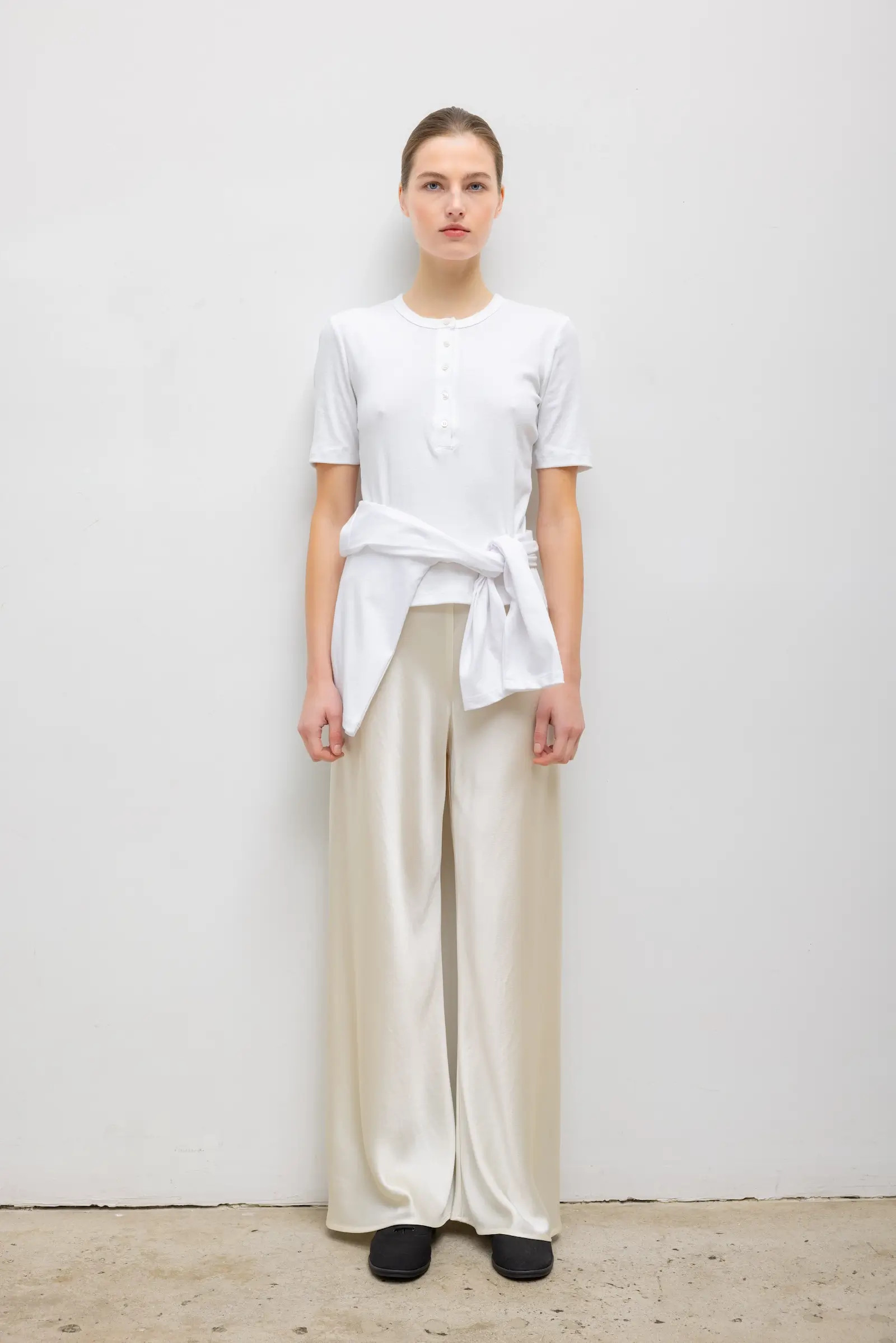 LESET Nando Short Sleeve Henley in White in Cotton | LESET