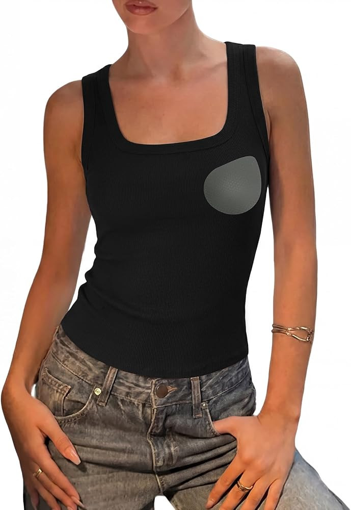 SUUKSESS Womens Padded Cotton Ribbed Tank Tops Square Neck Racerback Basic Tops | Amazon (US)