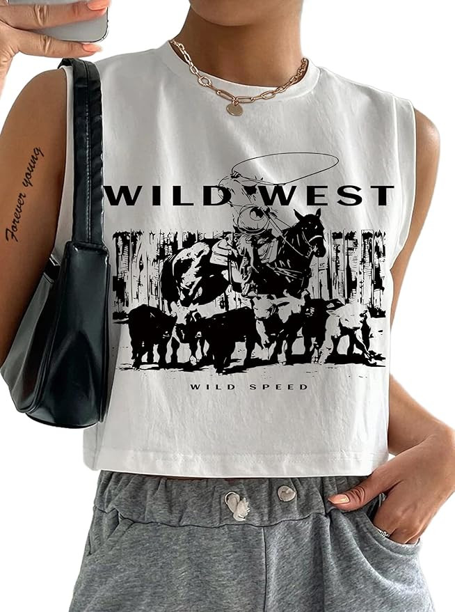 Hilinker Womens Crew Neck Loose Crop Tank Tops Workout Casual Sleeveless T-Shirt | Amazon (US)