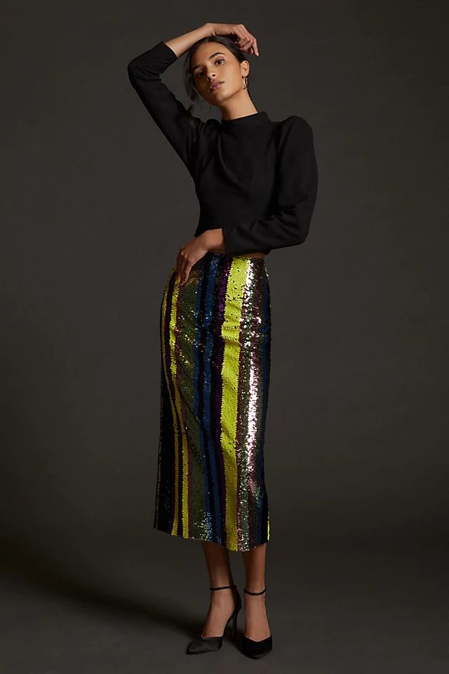 Striped Sequined Midi Skirt | Anthropologie (US)