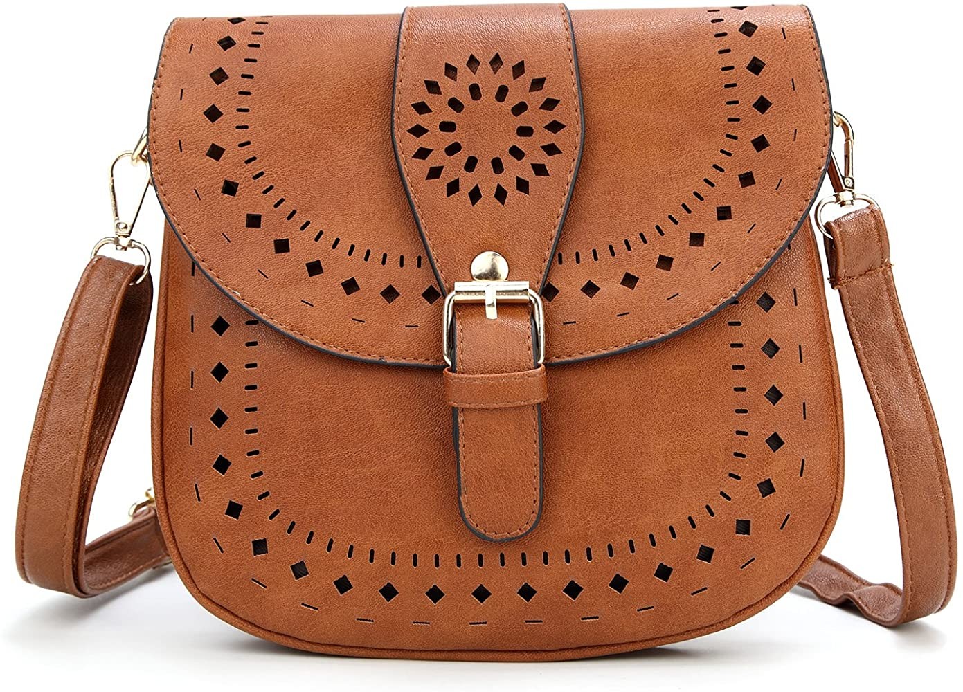 Forestfish Ladie's PU Leather Vintage Hollow Bag Crossbody Bag Shoulder Bag | Amazon (US)