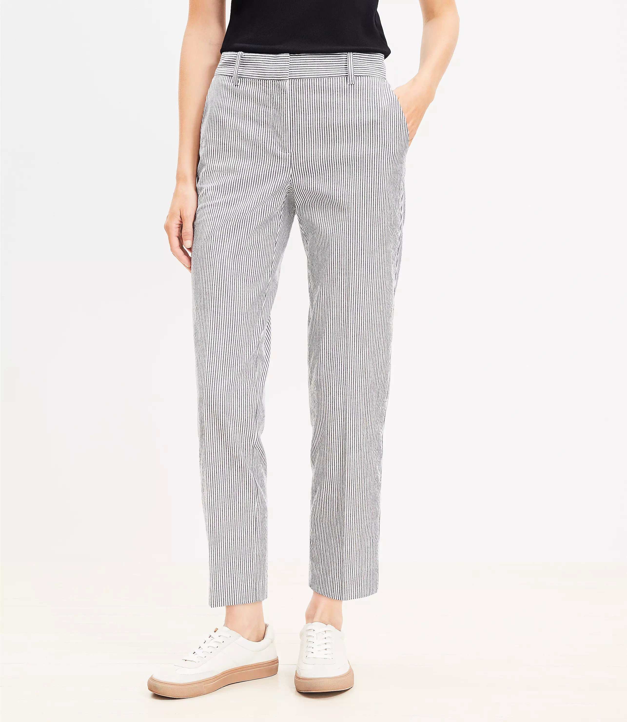 Petite Riviera Slim Pants in Seersucker Stripe | LOFT