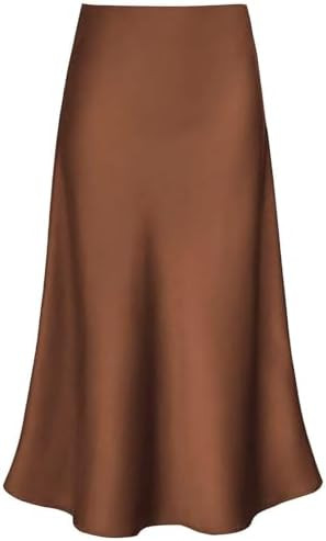 Women's Satin High Waist Hidden Elasticized Waistband Flared Casual A Line Midi Skirt | Amazon (US)