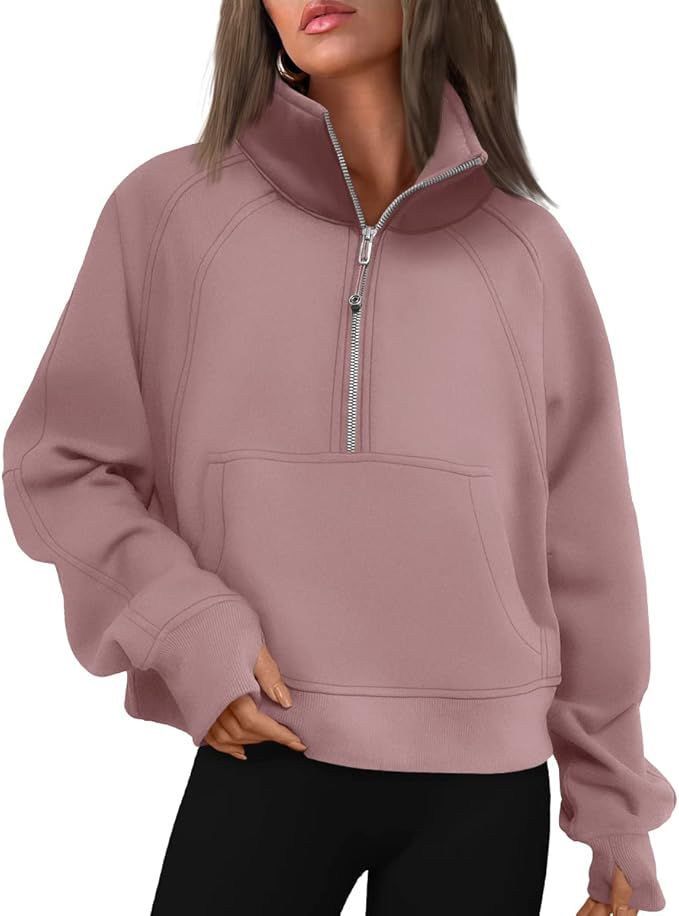 Trendy Queen Womens Half Zip Cropped Pullover Sweatshirts Fleece Quarter Zipper Hoodies Winter Cl... | Amazon (US)