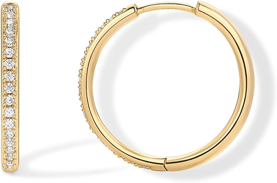 PAVOI 14K Gold Plated Cubic Zirconia Hoop Earrings for Women - 925 Sterling Silver Posts Trendy F... | Amazon (US)