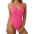 Women One Piece Swimsuit Solid Ribbed Monokini Swimwear Scoop Neck Low Back Bathing Suit | Amazon (US)