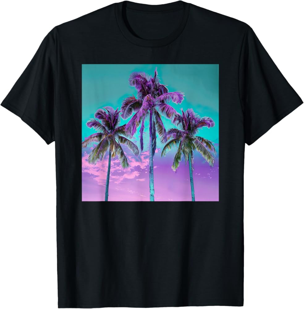 Palm Tree Tropical Teal Turquoise Purple T-Shirt Classic Black Small | Amazon (US)