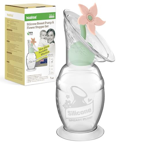 haakaa Manual Breast Pump with Flower Stopper Set, Gen.2 Silicone Hand Pump with Suction Base, BPA Free (5oz/150ml, Blush) | Amazon (US)