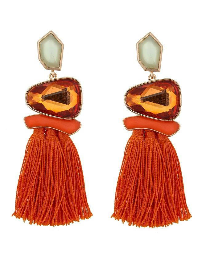 Jeweled Tassel Statement Earrings | Women's Plus Size Jewelry | ELOQUII | Eloquii