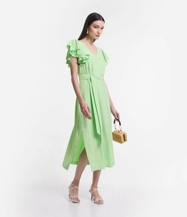 Vestido Longo em Crepe com Cinto Laço e Coração no Puxador do Zíper Verde | Renner (BR)