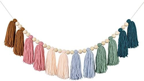 DrCor Boho Tassel Garland with Wood Bead Earth Toned Rainbow Garland for Nursery Party Kids Bedro... | Amazon (US)