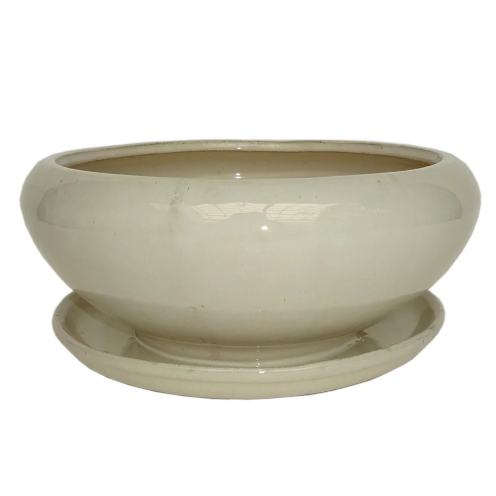 allen + roth Round 10.2-in W x 4.49-in H White Ceramic Contemporary/Modern Indoor/Outdoor Low Bowl Planter | 1533 HZY-4 | Lowe's