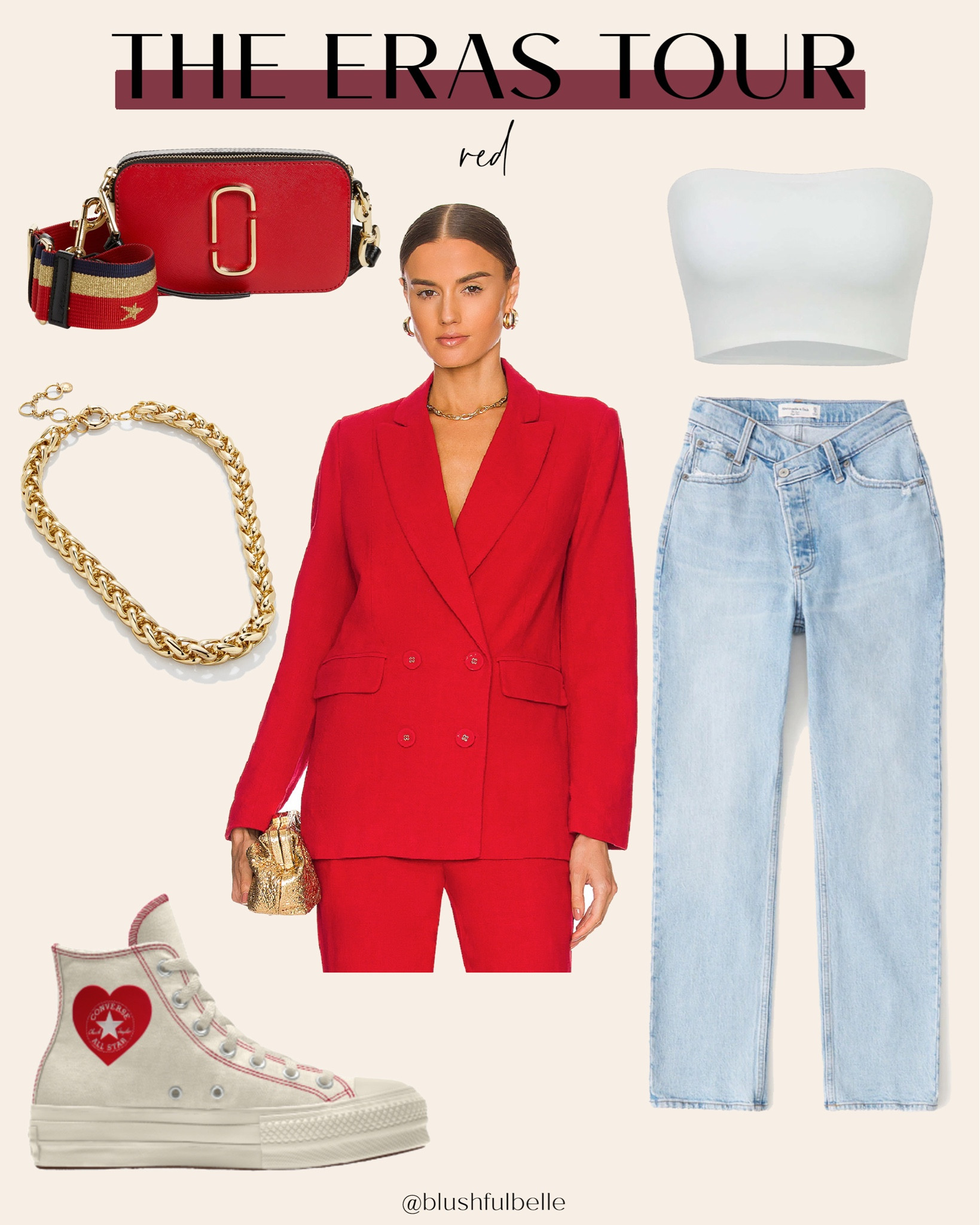 Taylor Swift | The Eras Tour Outfit Ideas: Red 

Concert outfit, red blazer, crop top, street style outfit, high top converse 

#LTKFind #LTKshoecrush #LTKstyletip