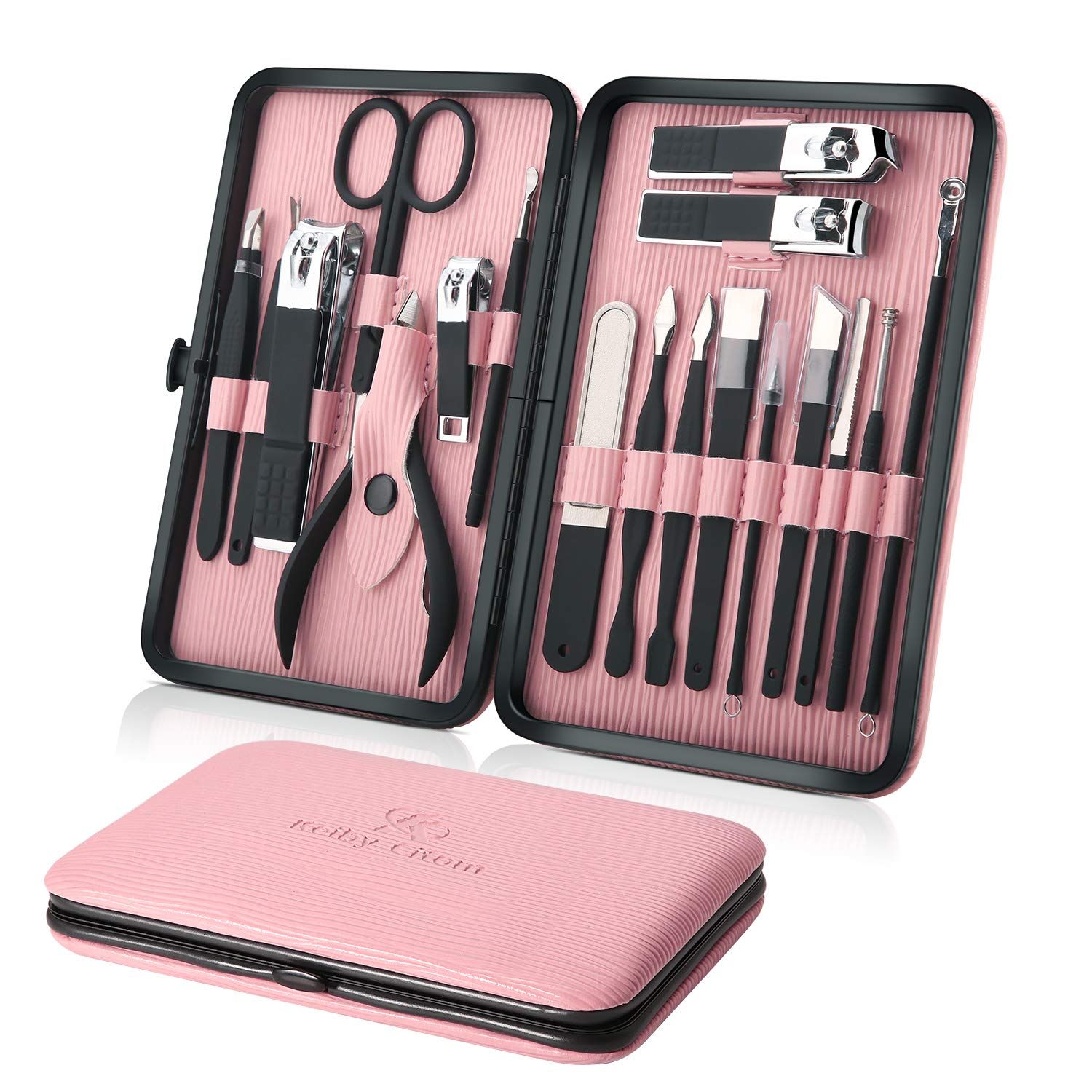 Manicure Set Professional Nail Clippers Kit Pedicure Care Tools- Stainless Steel Women Grooming Kit 18Pcs for Travel or Home (Pink) | Amazon (US)