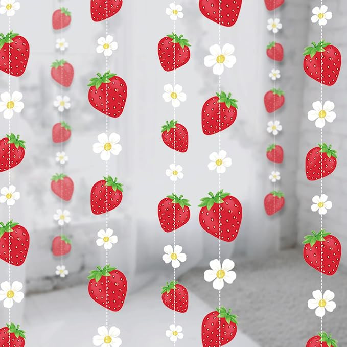 Cheerland Strawberry Garland Berry First Birthday Decorations Red Fruit Banners Hanging Streamers... | Amazon (US)