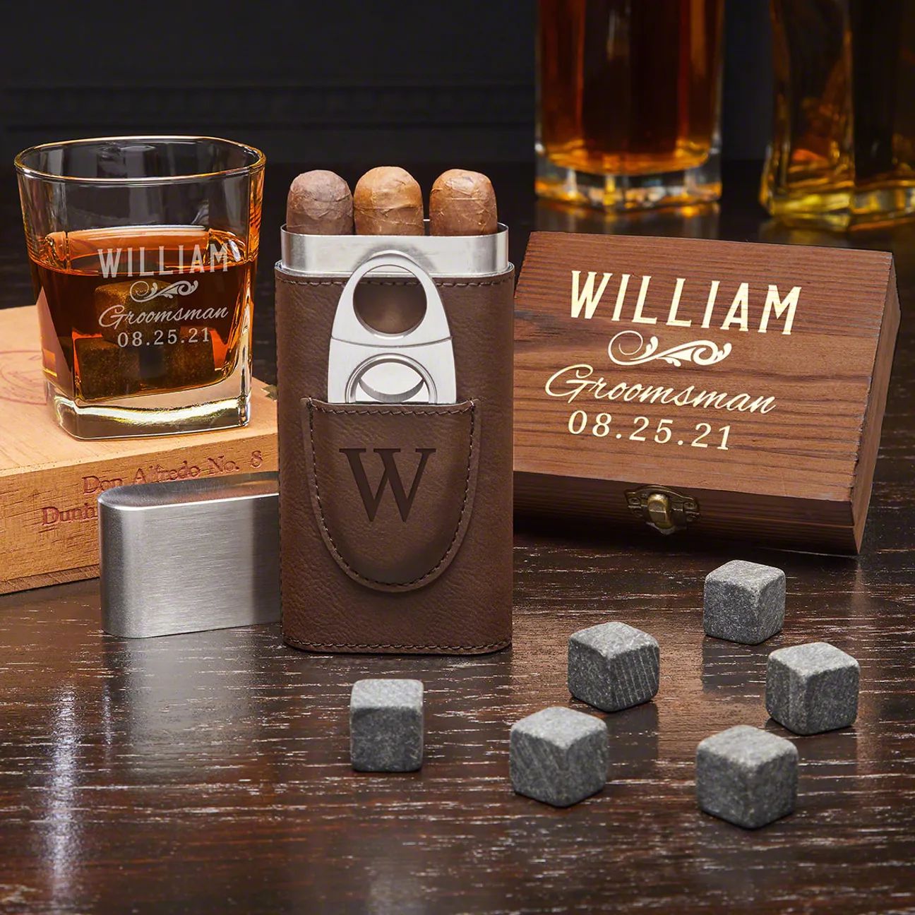 Classic Groomsman Custom Whiskey & Cigar Set – Groomsmen Gift Set | HomeWetBar.com