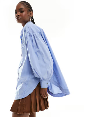 Free People oversized boyfriend shirt in blue | ASOS (Global)