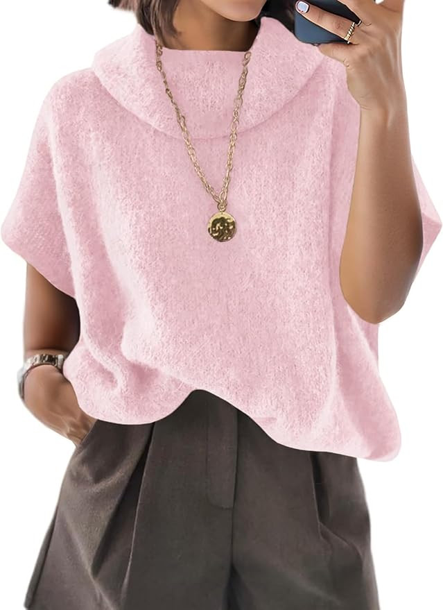 ZDC Womens Oversized Turtleneck Sweaters Short Batwing Sleeve Casual Slouchy Loose Fit Lightweigh... | Amazon (US)